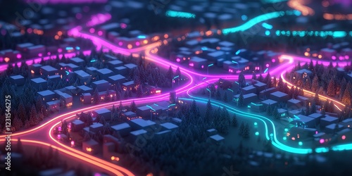 Colorful Neon Lights Illuminate Urban Neighborhoods
