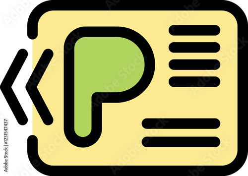 Parking card being inserted into parking meter machine with large p and lines for information