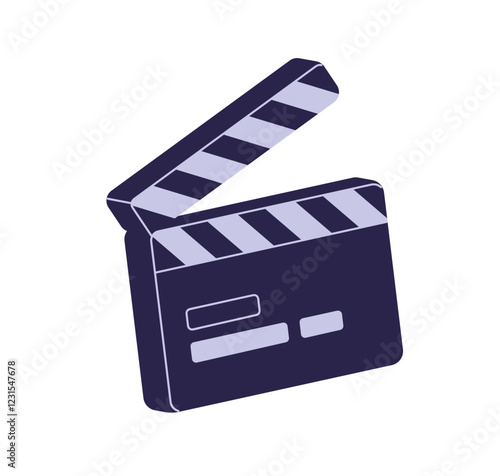 Clapperboard, film device. Black clapper board, clapping slate for movie production, video synchronization. Clacker icon, clapboard for cinema. Flat vector illustration isolated on white background