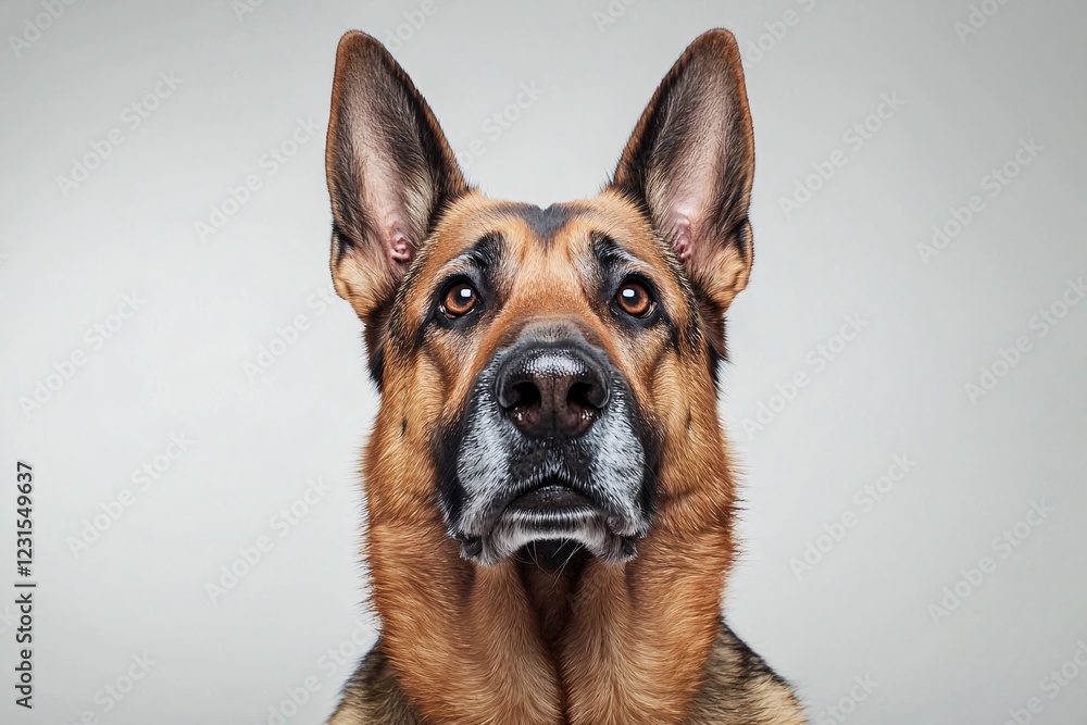 Fototapeta premium Portrait of a majestic german shepherd dog indoor studio setting high-quality photography neutral background front view animal beauty and loyalty concept