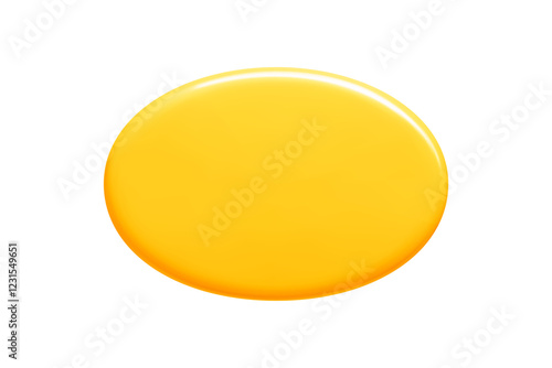 Yellow 3d vector callout banner with glossy oval shape - bright text bubble element showing smooth gradient shades and reflective highlights. Simple speech balloon for digital designs.