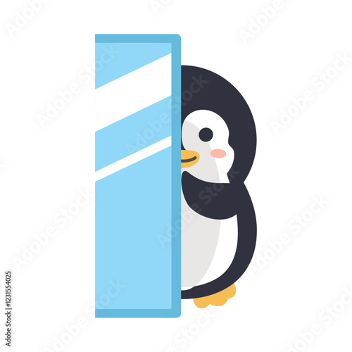 Penguin peeking around the wall
