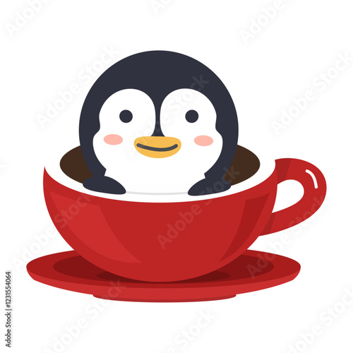 Adorable penguin inside a coffee cup