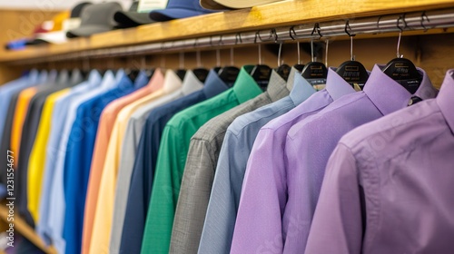 Wallpaper Mural Colorful Men's Dress Shirts on Wooden Rack Retail Display Torontodigital.ca