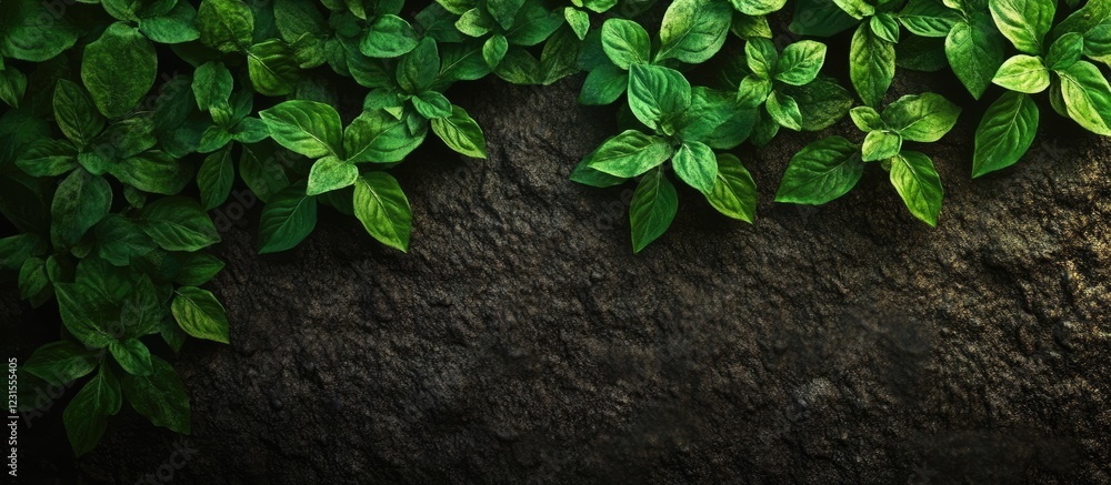 Lush green seedlings with vibrant leaves on textured dark soil create a stunning aerial view, showcasing nature's growth and potential. Lush green seedlings with vibrant leaves on textured dark soil create a stunning aerial view, showcasing nature's growth and potential.