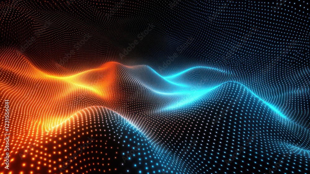 Obraz premium Abstract digital waves, glowing, dark background, tech presentation