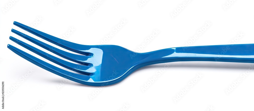 Vibrant blue fork against a clean white background emphasizing its unique design and color in a minimalist close-up view