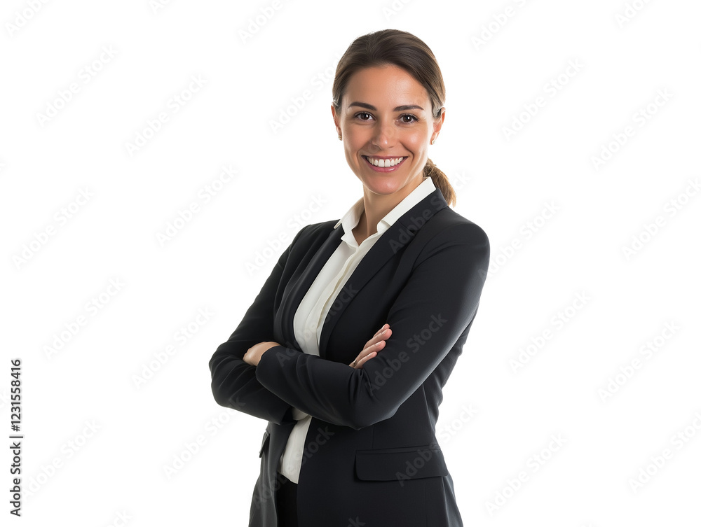 Elegant and Confident Businesswoman in Black Blazer and White Shirt with Arms Crossed – Professional Portrait for Corporate, Marketing, and Leadership Concepts on Transparent Background Elegant and Confident Businesswoman in Black Blazer and White Shirt with Arms Crossed – Professional Portrait for Corporate, Marketing, and Leadership Concepts on Transparent Background