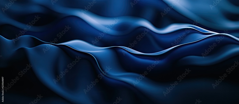 Obraz premium Smooth waves of deep blue fabric create an elegant flow, with soft shadows and highlights enhancing its luxurious texture and depth.
