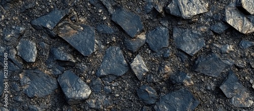 Wallpaper Mural Textured close-up of dark asphalt road surface with rugged stone details, ideal for urban infrastructure backgrounds, black and gray tones. Torontodigital.ca