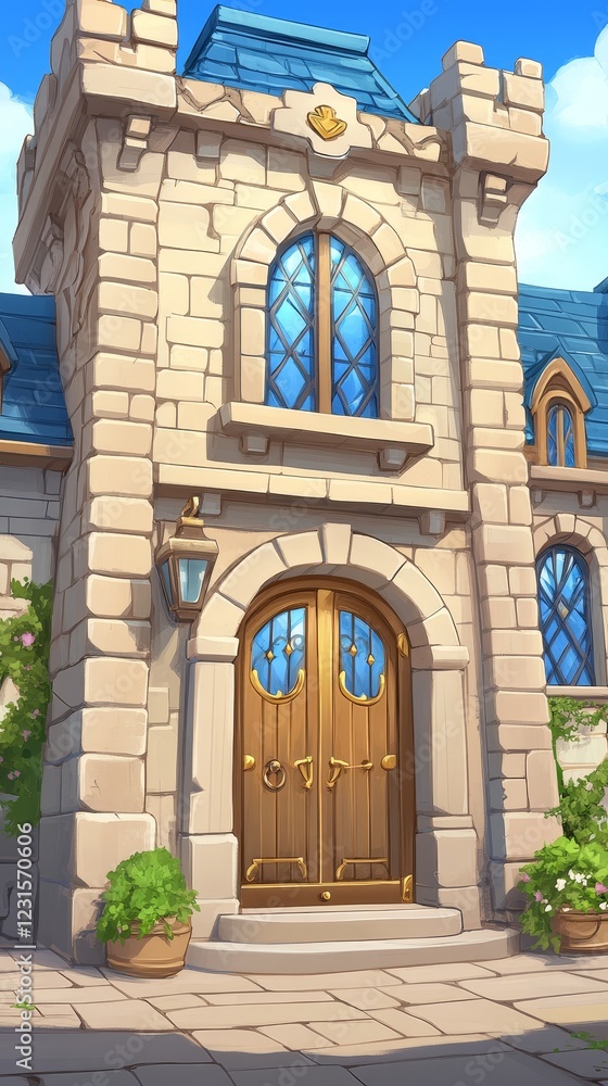 Fototapeta premium Majestic Stone Entrance to a Fairytale-Style Castle or Manor House