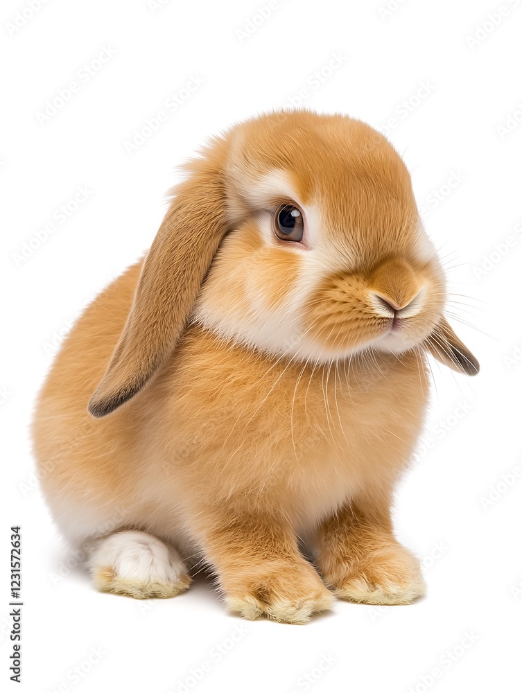 Cute Lop-eared Rabbit Posing, White Background Cute Lop-eared Rabbit Posing, White Background