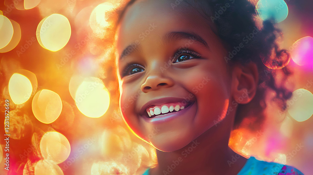 Close-up of a joyful child, smiling widely and glowing Close-up of a joyful child, smiling widely and glowing