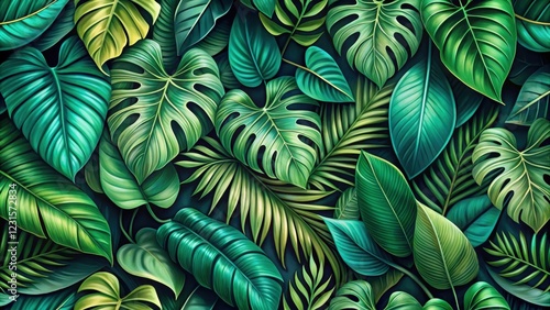 Wallpaper Mural Lush Tropical Foliage A Vibrant Green Leaf Pattern for Design Projects Torontodigital.ca