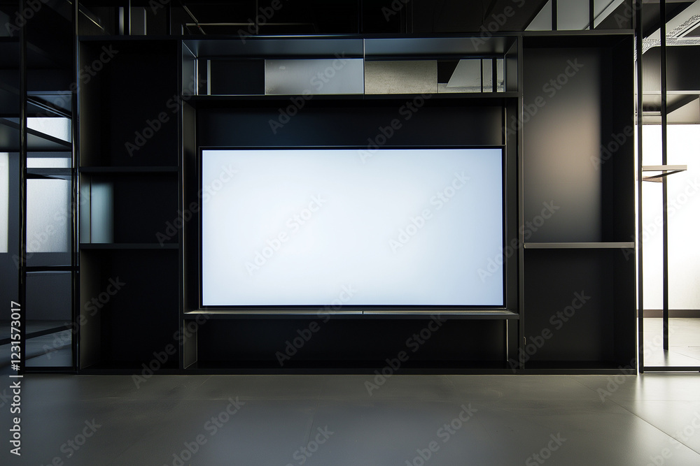 Modern empty screen on stylish black wall unit Modern empty screen on stylish black wall unit