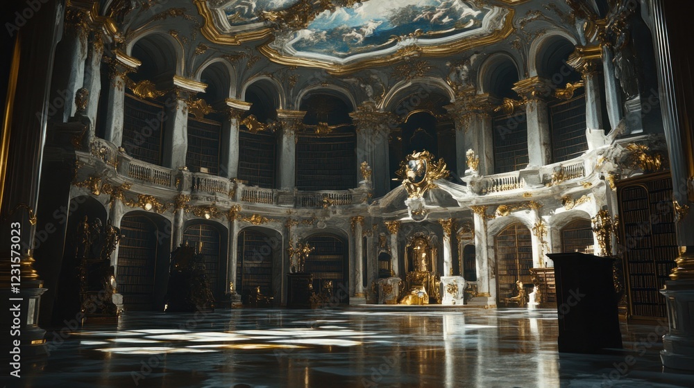 Obraz premium Magnificent Baroque Library: A Palace of Knowledge