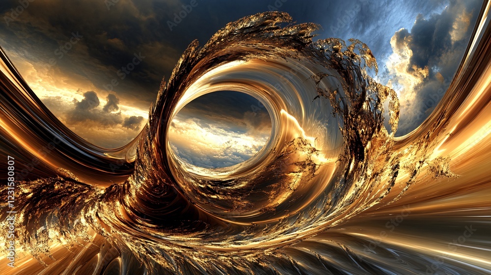Golden wave portal sunset cloudscape; abstract art for design Golden wave portal sunset cloudscape; abstract art for design