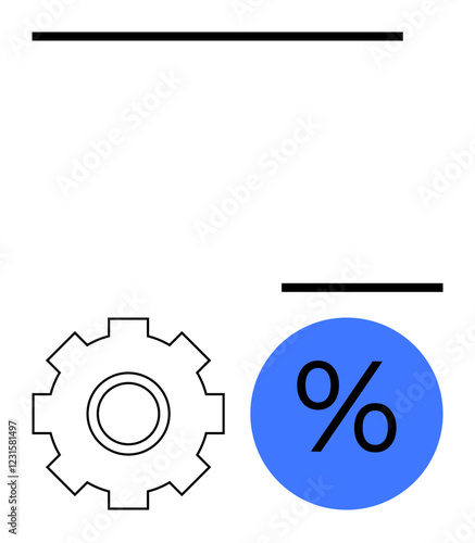 Gear beside blue percentage symbol, portraying efficiency, productivity, or calculations. Ideal for process optimization, finance, technology, engineering, data analysis business strategy abstract