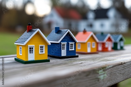 Wallpaper Mural Colorful miniature houses on wood, suburban background, real estate concept Torontodigital.ca