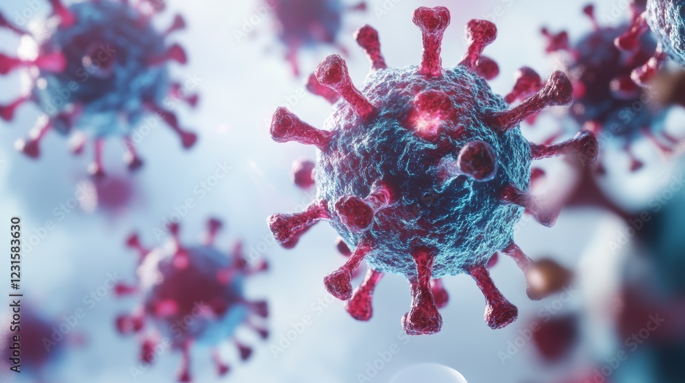 Detailed Microscopic View of Colorful Virus Particles in Motion Detailed Microscopic View of Colorful Virus Particles in Motion