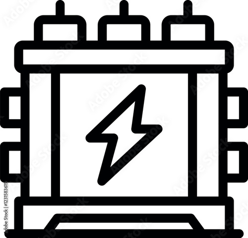 Electric transformer distributing energy, with lightning bolt symbol, representing power generation and distribution