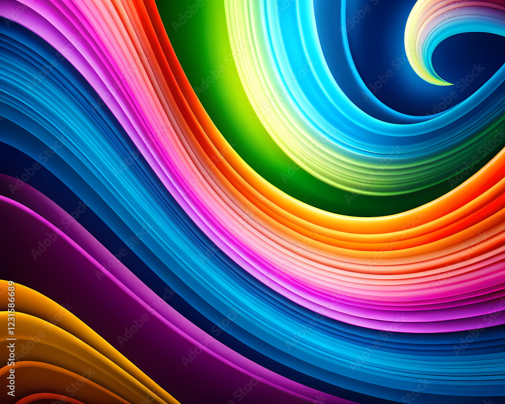 Obraz premium Vibrant neon flow of rainbow curves in motion