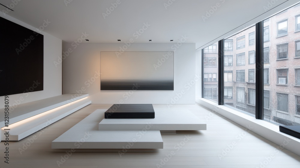 Fototapeta premium Modern minimalist apartment interior design with artwork