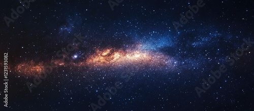 Vibrant cosmic landscape featuring a colorful nebula with deep blues and fiery oranges, showcasing the expanse of the universe filled with stars.