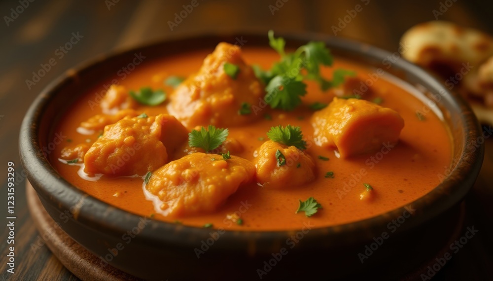 Aromatic bowl of butter chicken with naan bread, flavorful, creamy, dinner Aromatic bowl of butter chicken with naan bread, flavorful, creamy, dinner