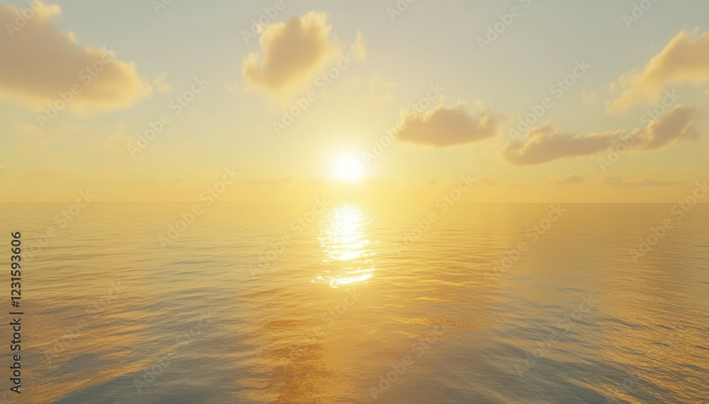 Obraz premium Golden Hour Seascape: Serene Sunset Over Calm Ocean