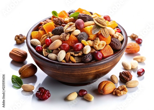 Delicious Dried Fruits Nuts & Peanuts Snack Bowl - Healthy & Tasty photo