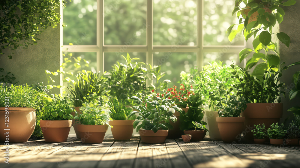 Fresh herbs in pots, herb garden with oregano, thyme, and rosemary in decorative pots, perfect for cooking and decoration Fresh herbs in pots, herb garden with oregano, thyme, and rosemary in decorative pots, perfect for cooking and decoration