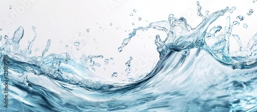 Splash of clear water droplets crystallizing against a light background with vibrant turquoise hues symbolizing purity and freshness in nature