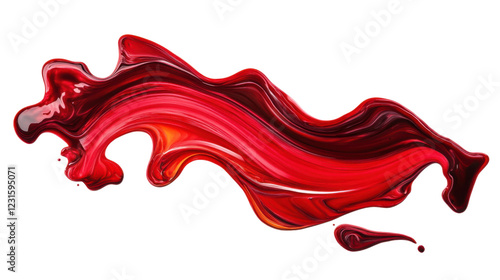 Wavy stroke of red nail polish on transparent background