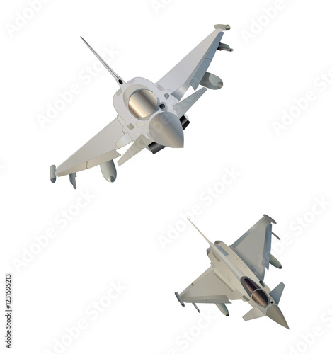 Modern military jet fighter, Eurofighter typhoon military jet flying in the sky 