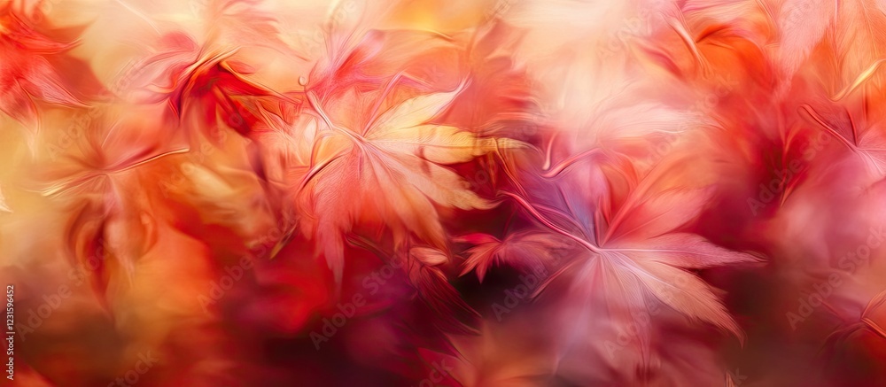Vibrant abstract autumn leaves in shades of red, orange, and yellow, softly blurred background with a warm glow, creating a dreamy atmosphere. Vibrant abstract autumn leaves in shades of red, orange, and yellow, softly blurred background with a warm glow, creating a dreamy atmosphere.