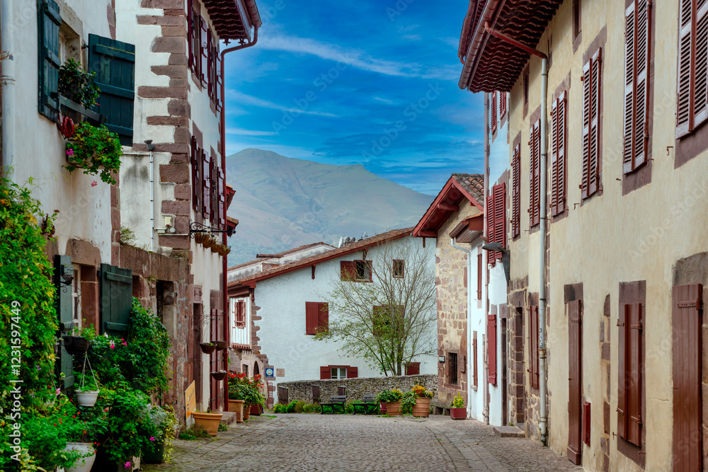 Small street of Saint Jean Pied de Port, Pyrenes, France Small street of Saint Jean Pied de Port, Pyrenes, France