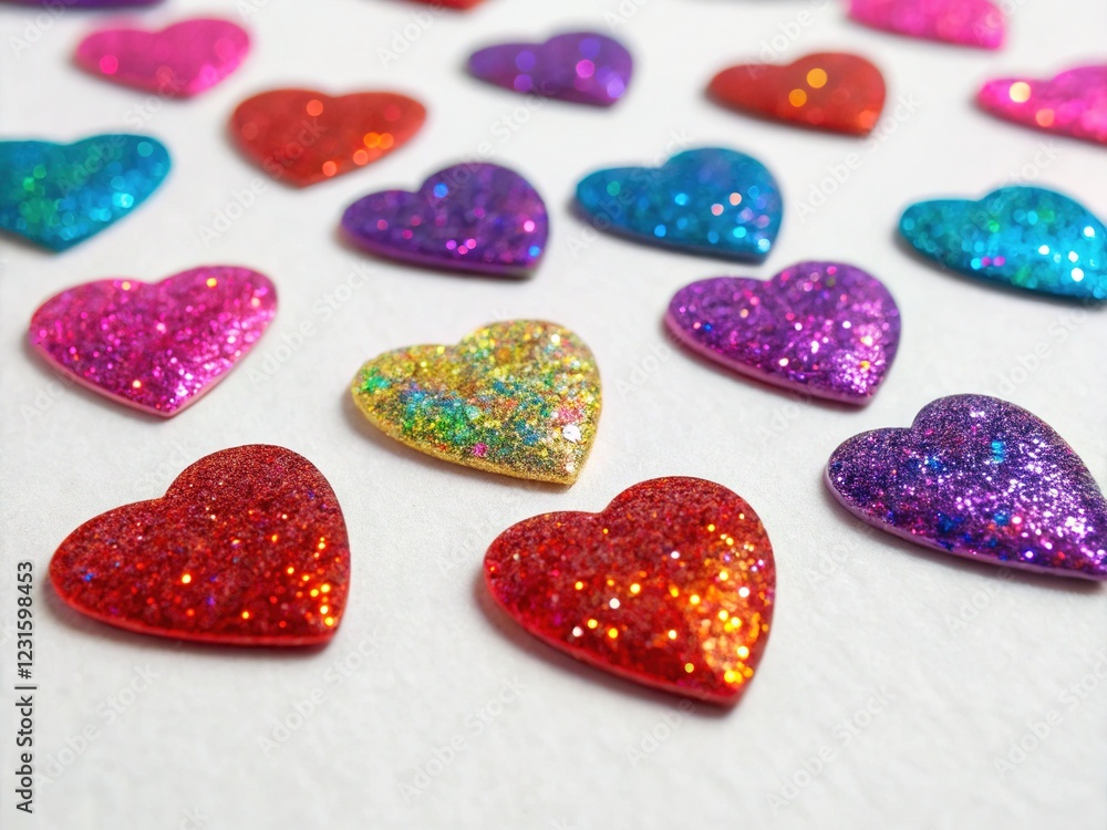 Fototapeta premium Holographic Glitter Hearts Background - Romantic AI Art