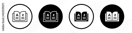 Glossary icon collection in black and white filled and outlined style for web.