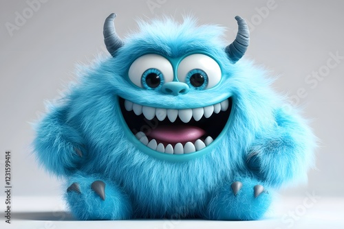 Fuzzy Blue Delight - Adorable 3D Monster Character