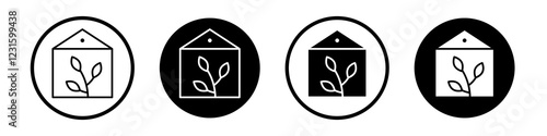 Greenhouse icon collection in black and white filled and outlined style for web.