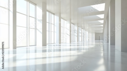 Bright modern hallway, sunlight, architecture, interior design, website banner