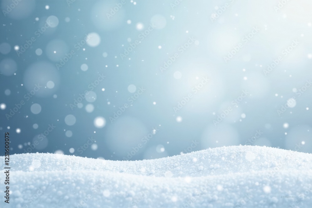 Serene Winter Wonderland Scene Gently Falling Snow on Pristine White Snowdrifts Against a Soft Blue Background Serene Winter Wonderland Scene Gently Falling Snow on Pristine White Snowdrifts Against a Soft Blue Background
