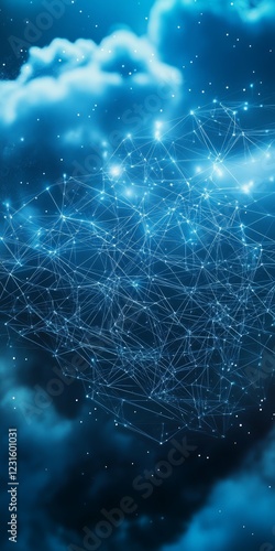 Futuristic Digital Network Web Theme Illustration in a Cloudy Night Sky