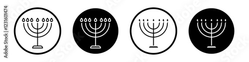 Menorah icon collection in black and white filled and outlined style for web.