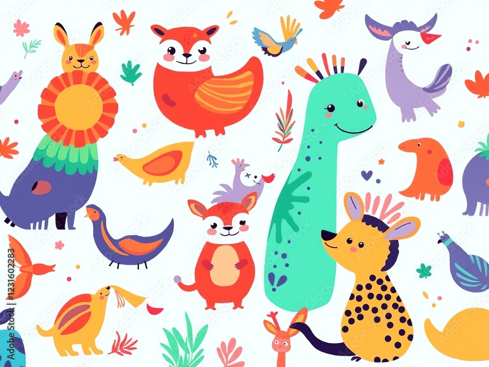 Naklejka premium Patterned Creatures - Playful Animal Art