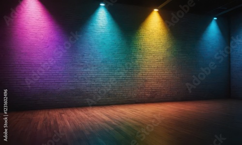 Spotlights on a grunge brick wall