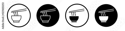 Ramen icon collection in black and white filled and outlined style for web.