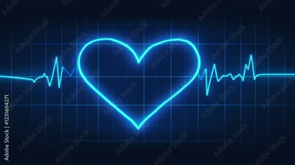 Neon Blue Heartbeat Rhythm Line And Heart Shape Healthcare EKG ECG Medical Background Neon Blue Heartbeat Rhythm Line And Heart Shape Healthcare EKG ECG Medical Background