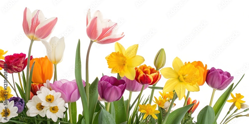 Fototapeta premium Spring Floral Outlines - Bright Burst of Color